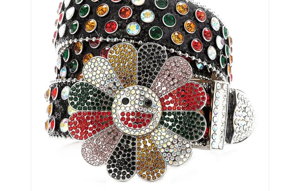 Happy Face Flower Petal Buckle Multicolor Rhinestone Belt Y2K Style ~ Brand New!